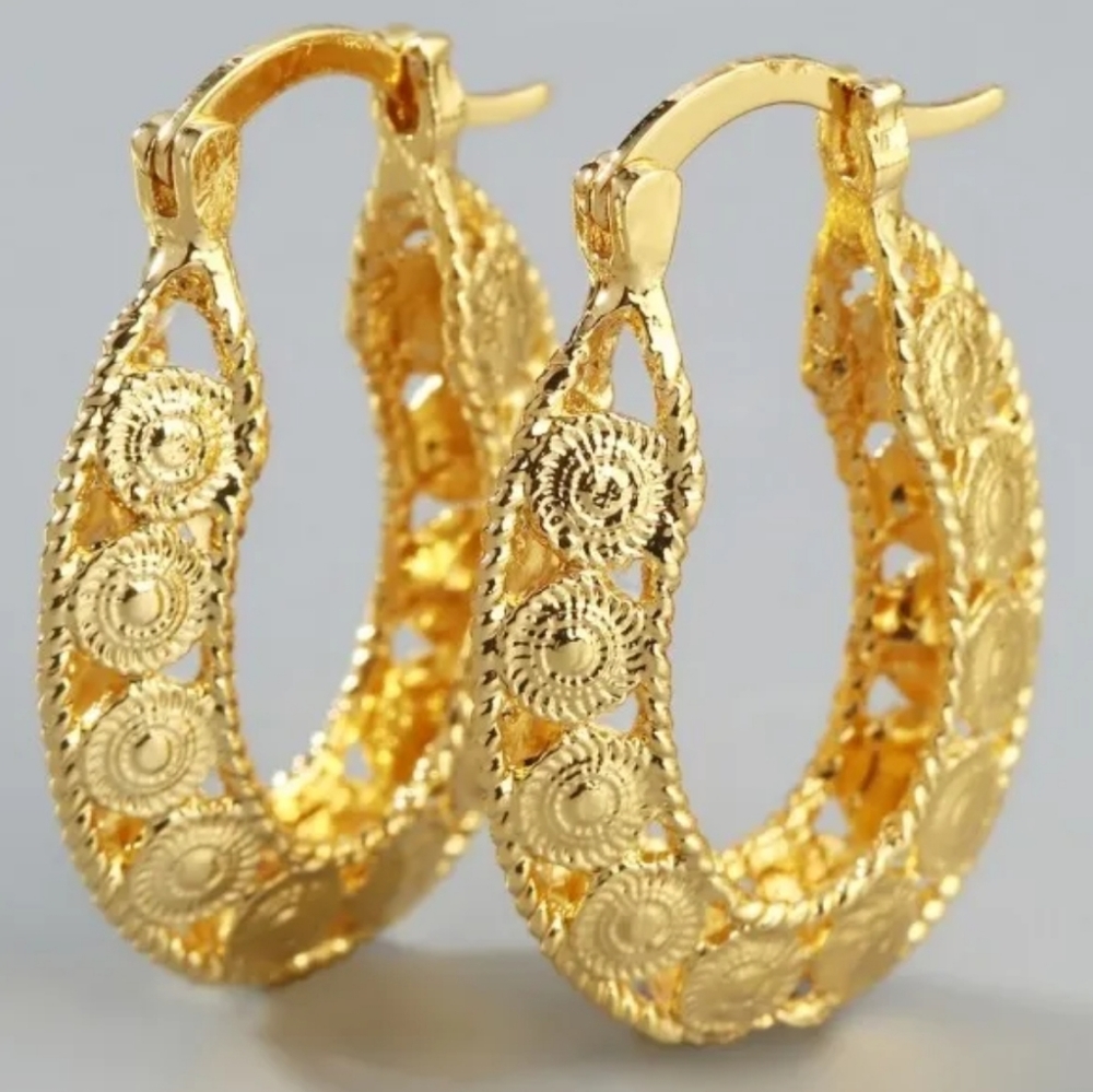 Yellow Gold Women Hollow Stud Hoop Drop Earrings
